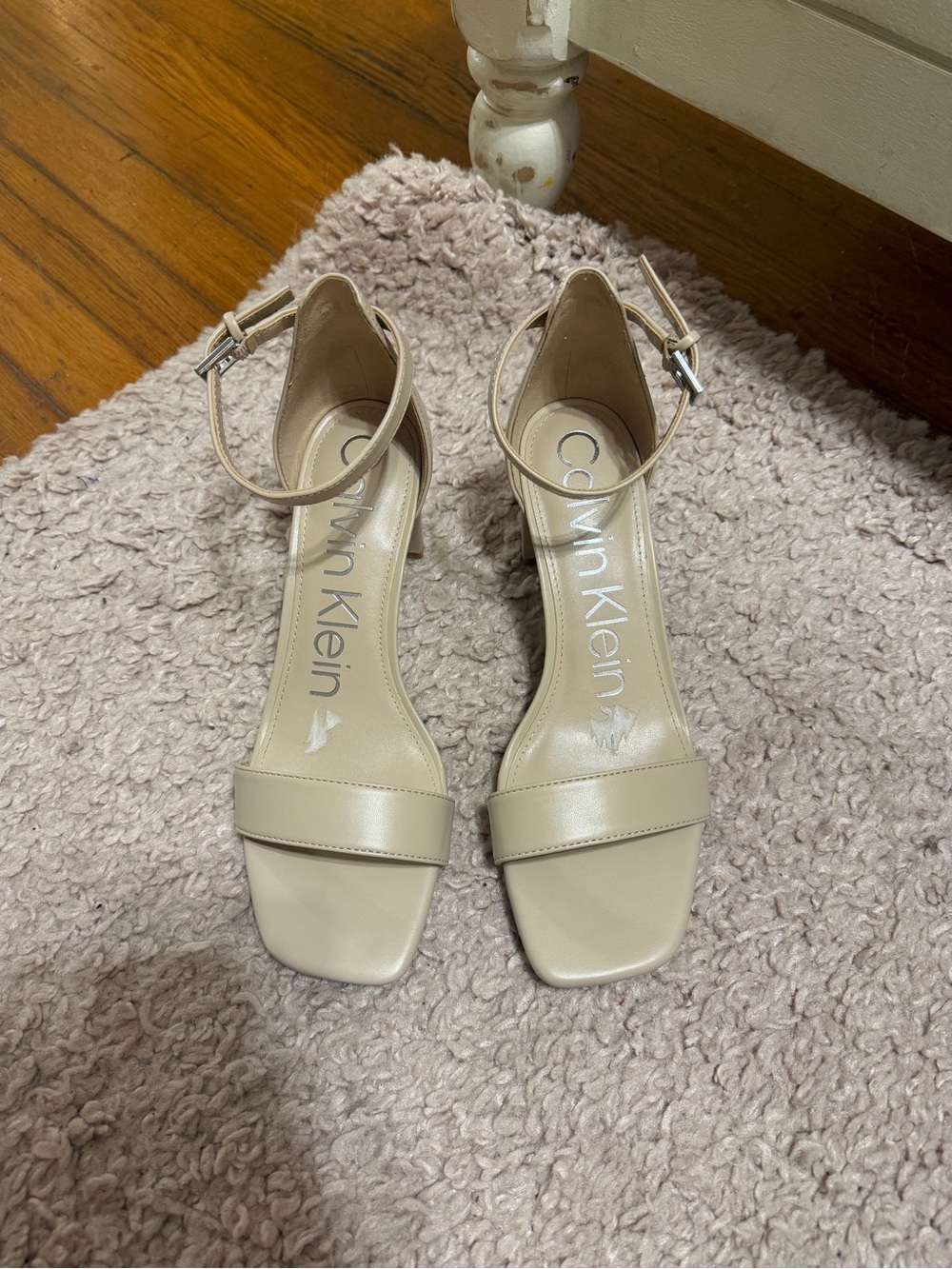 Calvin Klein Beige Ankle-Strap Block Heel Sandals